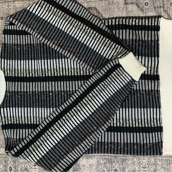 Black and White Striped Men's Sweater Megalos XLT Vintage - Picture 5 of 15